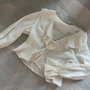 Uniqlo White Ruffle Tie-Front Blouse